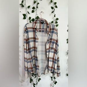 This orange blue white flannel is great choice for fall.